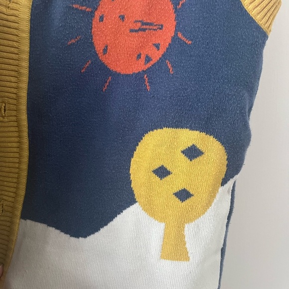 Knit Sweater Vest Little Kid 140 cm 8 yrs Lightweight Landscape Fish Blue Yellow - Picture 5 of 8